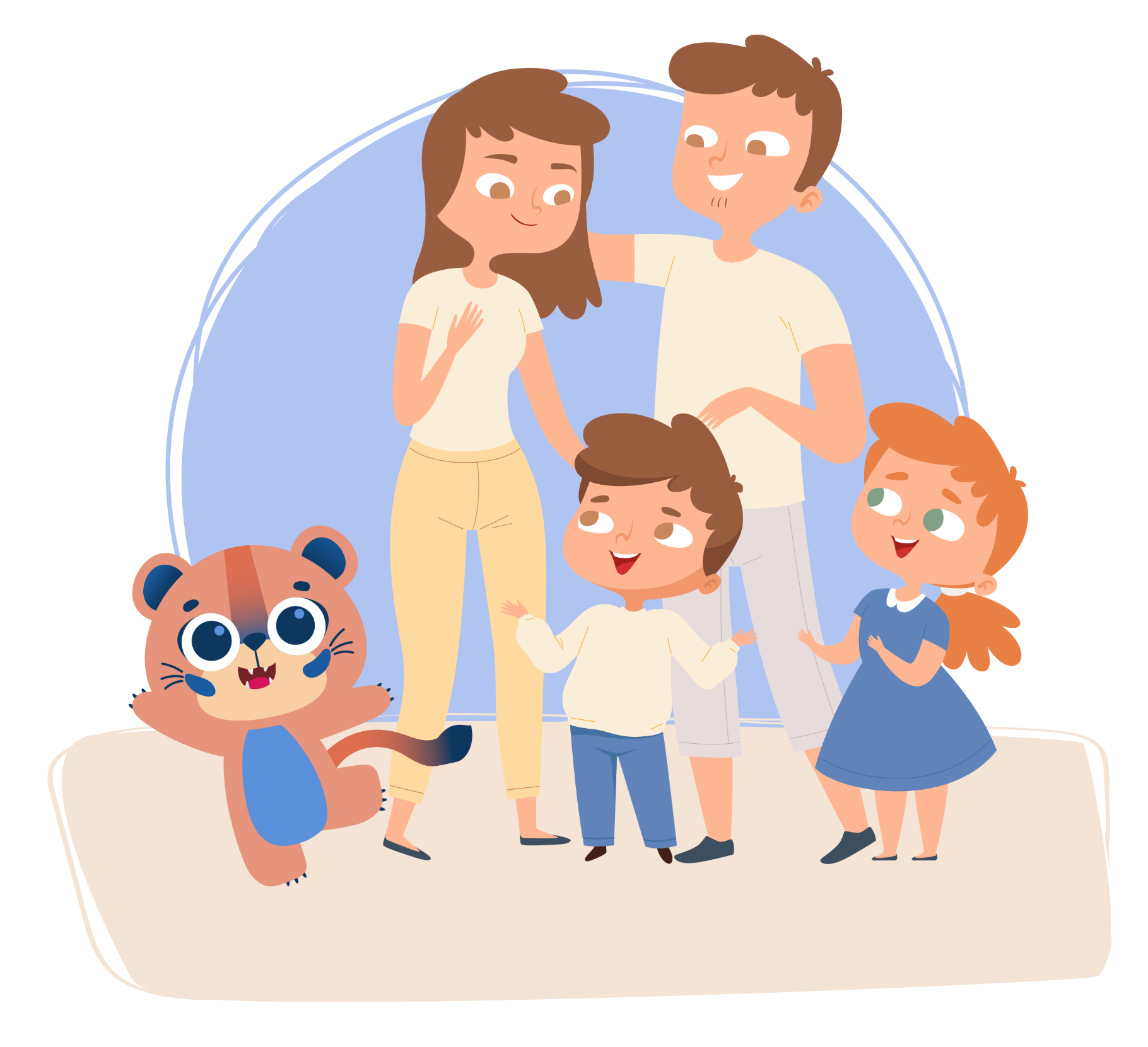 Fröhliche Familie mit kleinem Smaleo-Löwen Fröhliche Familie mit kleinem Smaleo-Löwen